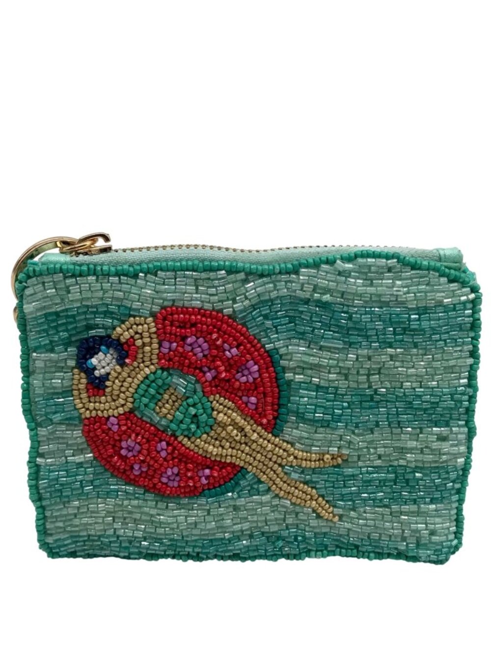 On 34th Pool Blue Hand Beaded Round Coin Purse Zip Pouch